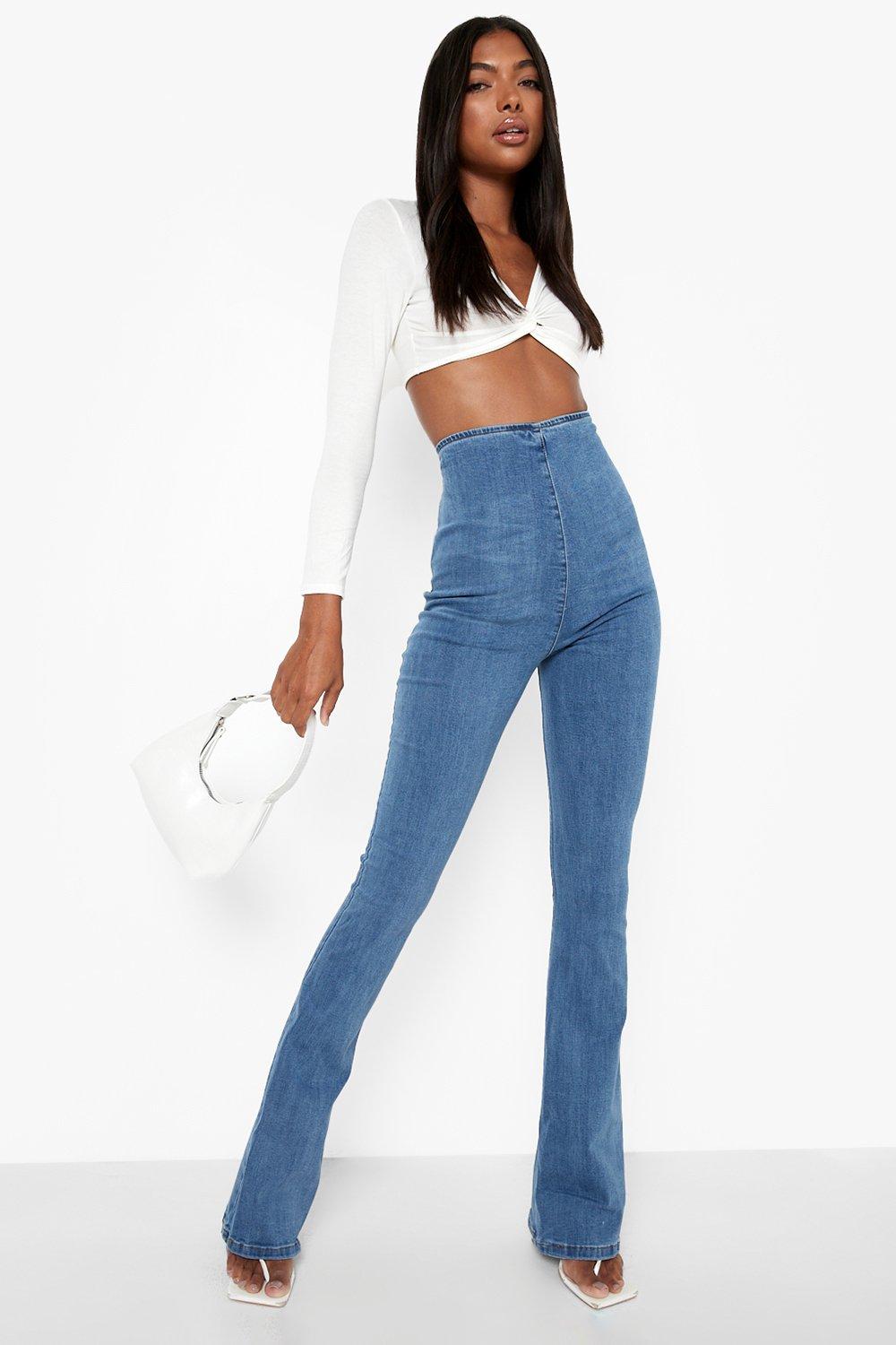 Flare denim jeans high hot sale waisted